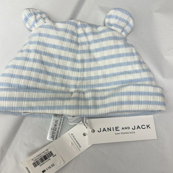 Janie and Jack 100047853 Blue & White Baby Ribbed Stripe Bear Ear Beanie 18-24 m - Picture 3 of 9
